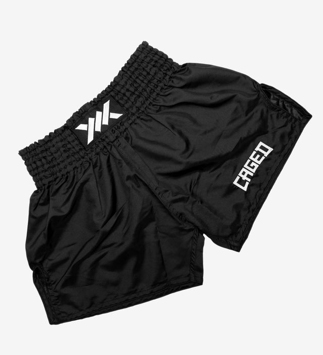 Caged Muay Thai Shorts Classic - Schwarz/Weiss