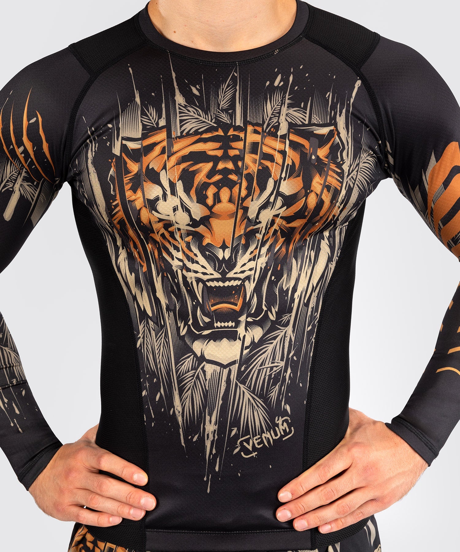 Venum Rashguard Langarm Tiger - Schwarz/Orange