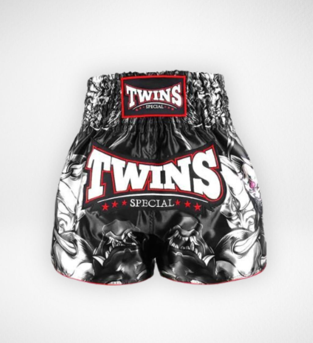 Twins Muay Thai Shorts TTBL Kabuki – Schwarz/Grau/Rot