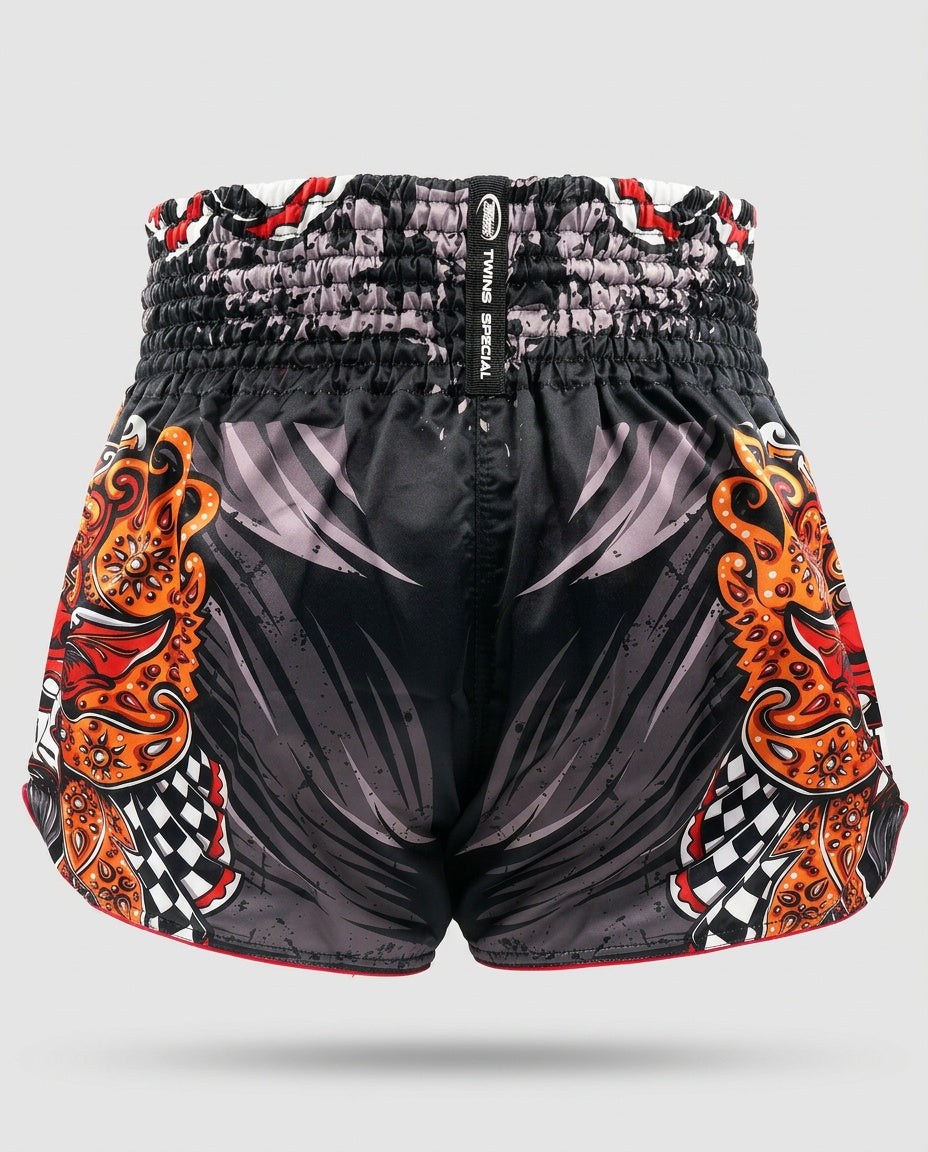 Twins Muay-Thai-Shorts TTBL Barong – Schwarz/Rot/Orange