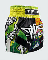 Twins Muay-Thai-Shorts TTBL Graffiti – Schwarz/Grün/Gelb