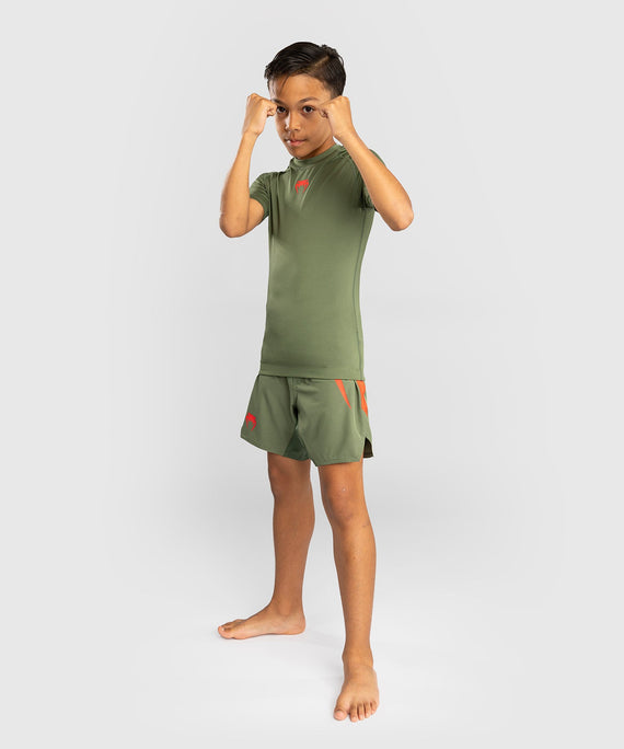 Venum Rashguard Contender Kids Kurze Ärmel – Armeegrün/Orange