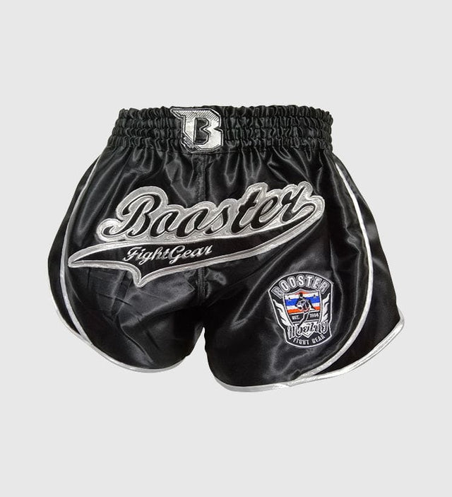 Booster Muay Thai Shorts Retro Slugger 3 - Schwarz/Silber - The Fight Company Deutschland