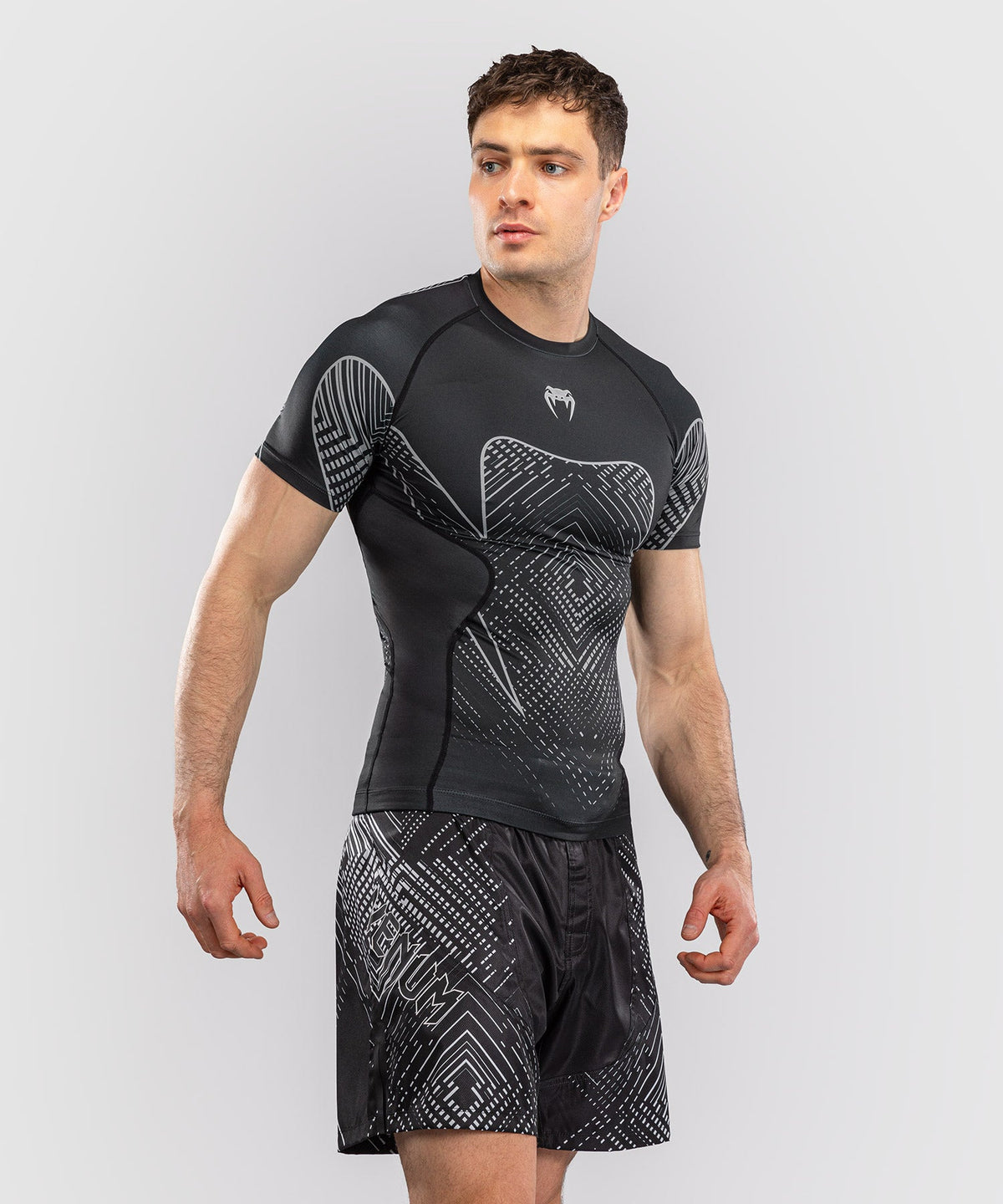 Venum Rashguard Midnight Fury Kurzarm – Schwarz/Grau/Silber