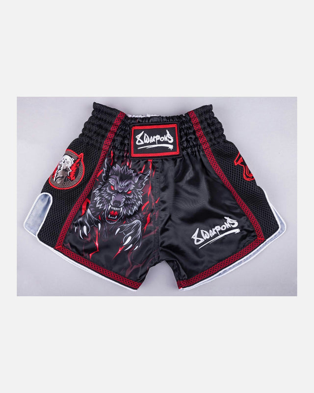 8 WEAPONS Muay-Thai-Shorts Beastial Wolf - Schwarz/Rot