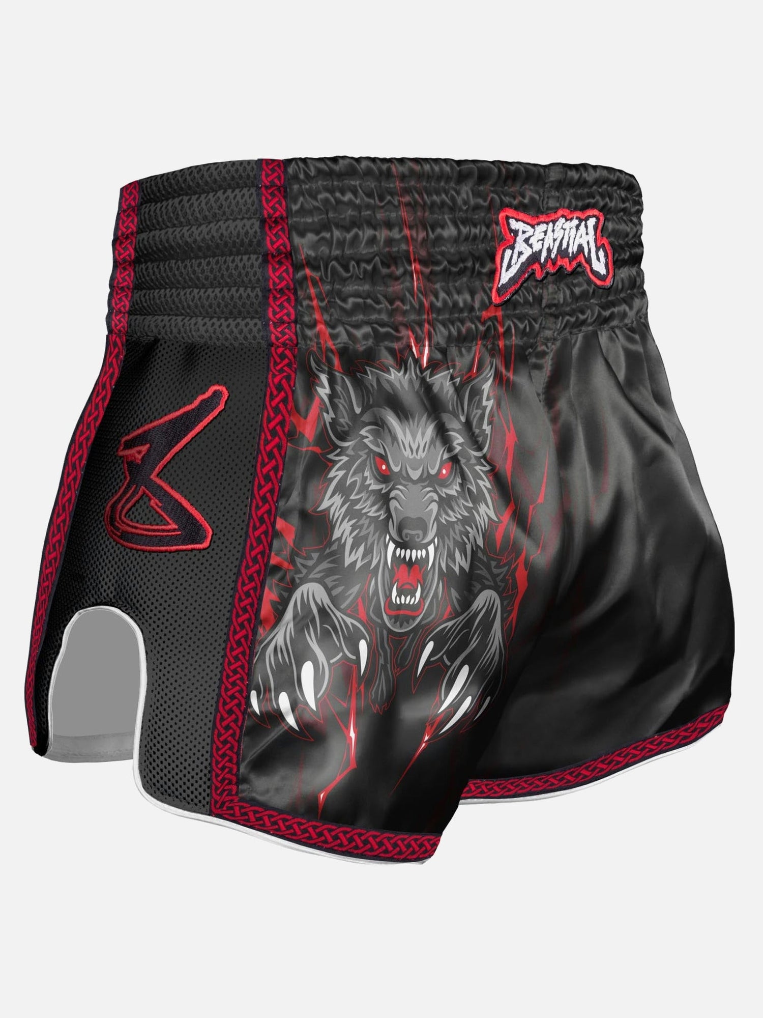 8 WEAPONS Muay-Thai-Shorts Beastial Wolf - Schwarz/Rot
