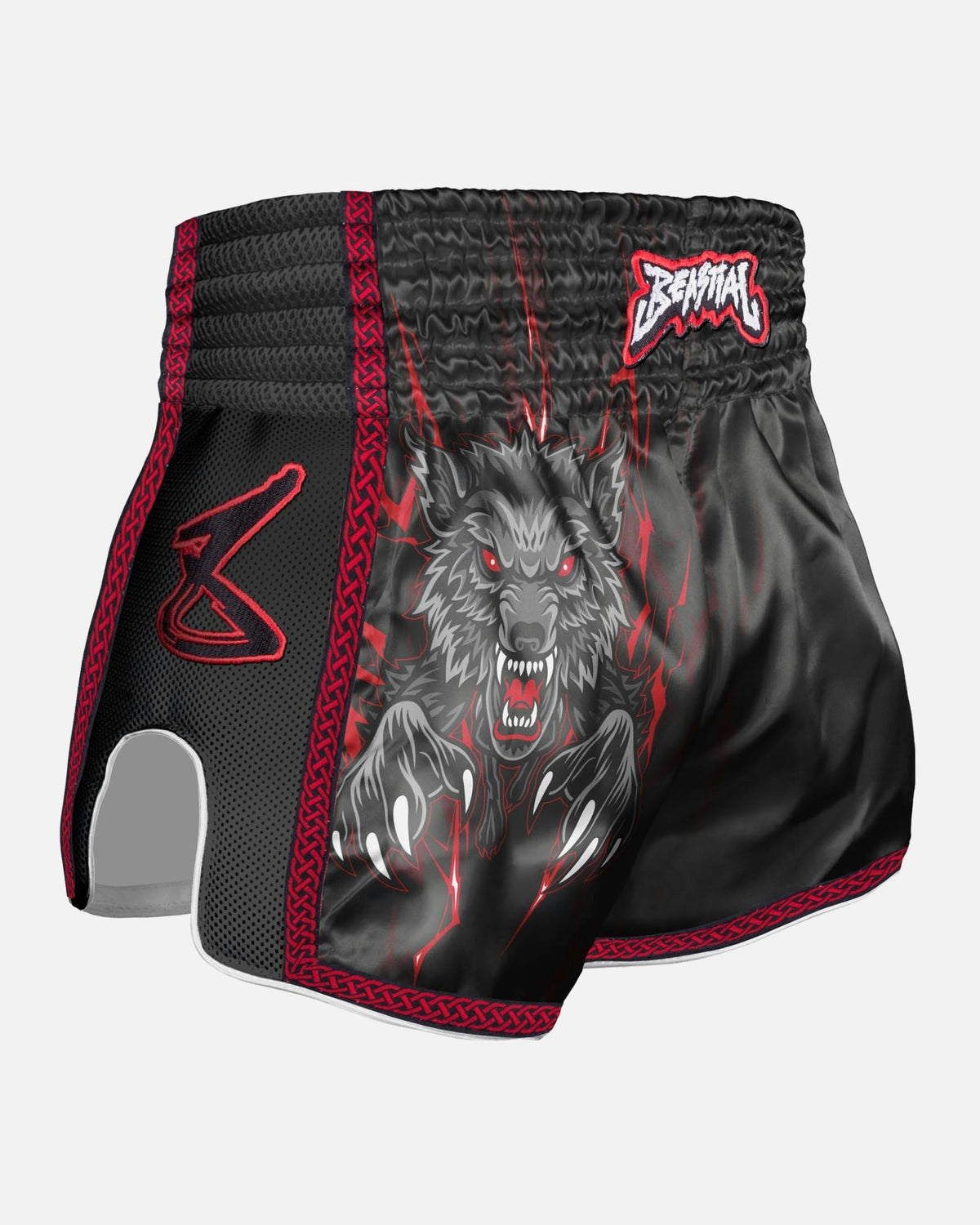8 WEAPONS Muay Thai Shorts Beastial Wolf - Schwarz/Rot