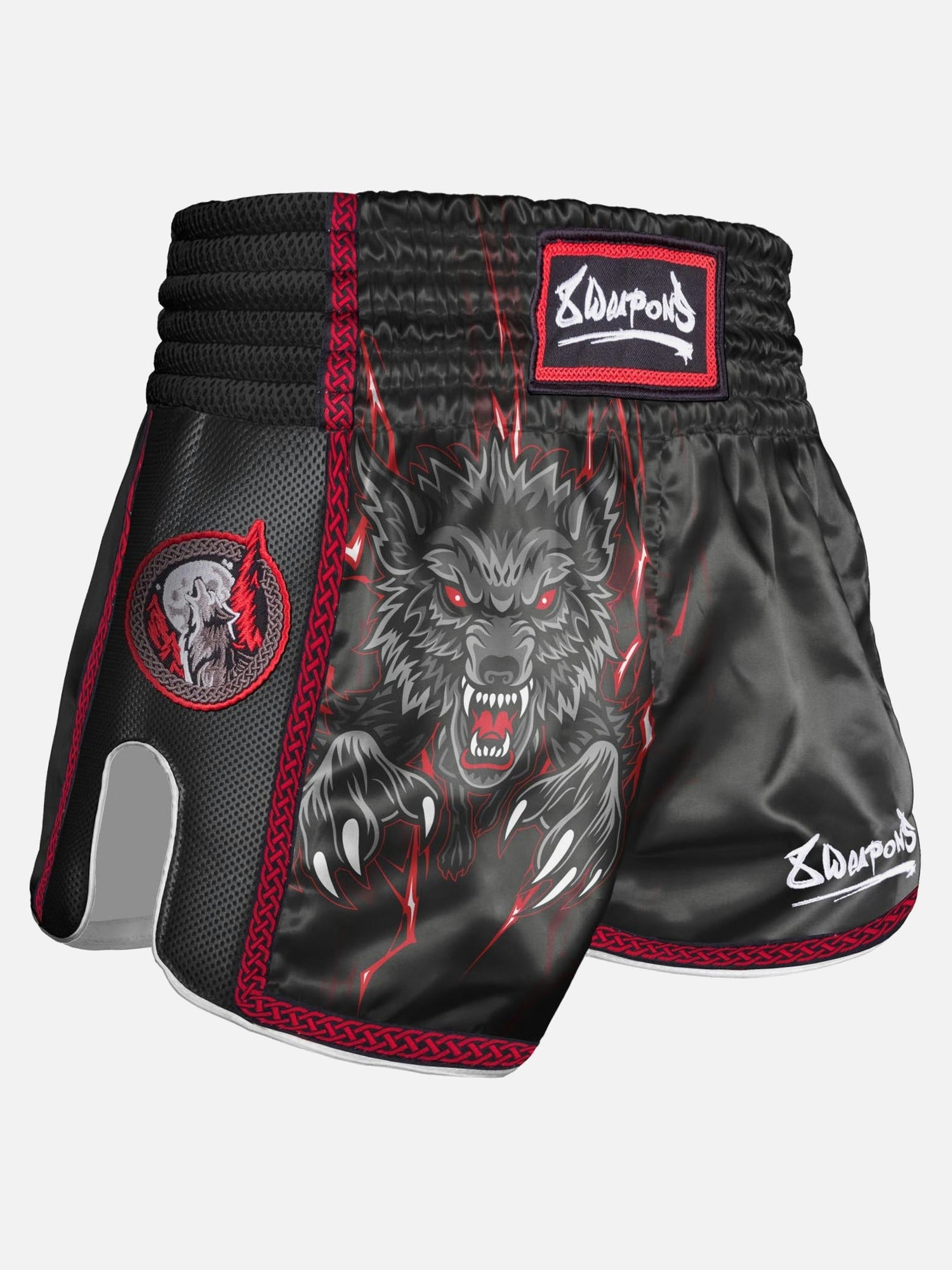 8 WEAPONS Muay-Thai-Shorts Beastial Wolf - Schwarz/Rot