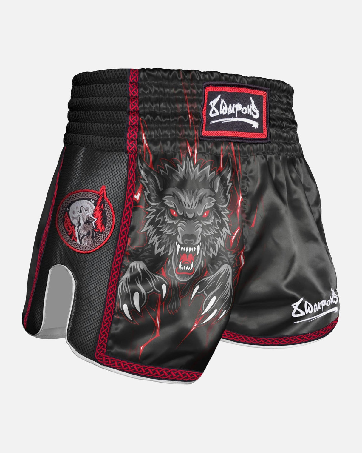 8 WEAPONS Muay Thai Shorts Beastial Wolf - Schwarz/Rot
