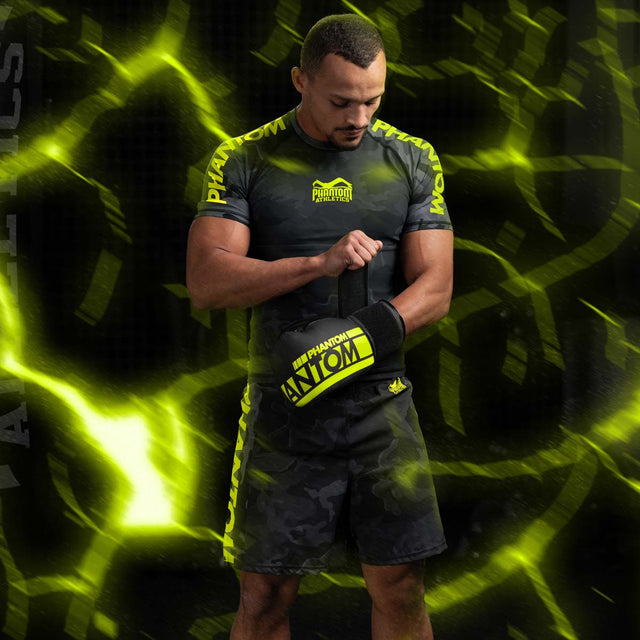 Phantom Athletics MMA Shorts EVO Neon - Schwarz Camo/Neon