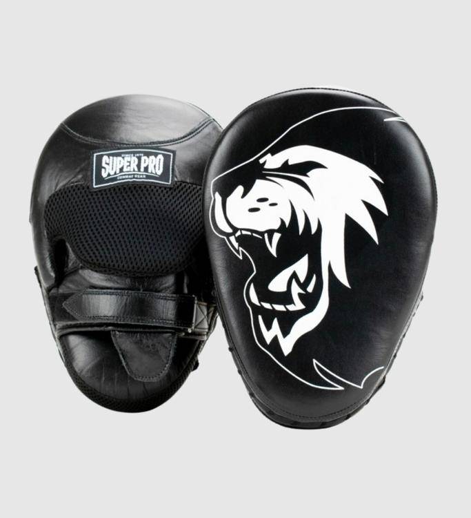 Super Pro Boxpratzen Curved Leder - Schwarz/Weiss - The Fight Company Deutschland