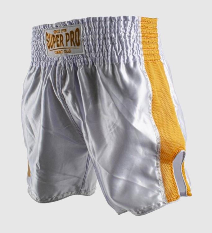 Super Pro Muay Thai Shorts Brave - Weiss/Gold - The Fight Company Deutschland