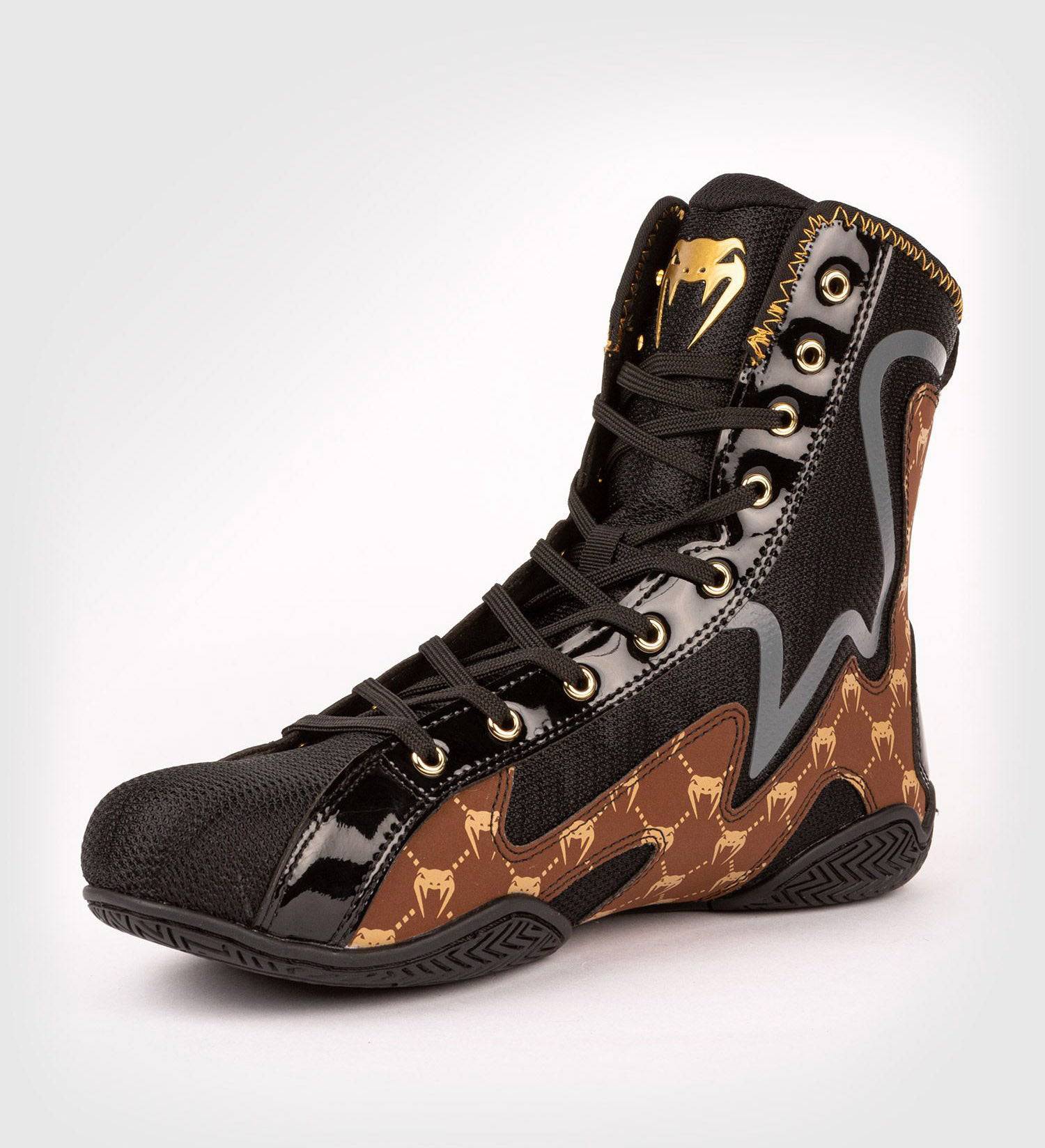 Venum Boxschuhe Elite Evo Monogram - Schwarz/Braun/Gold - The Fight Company Deutschland