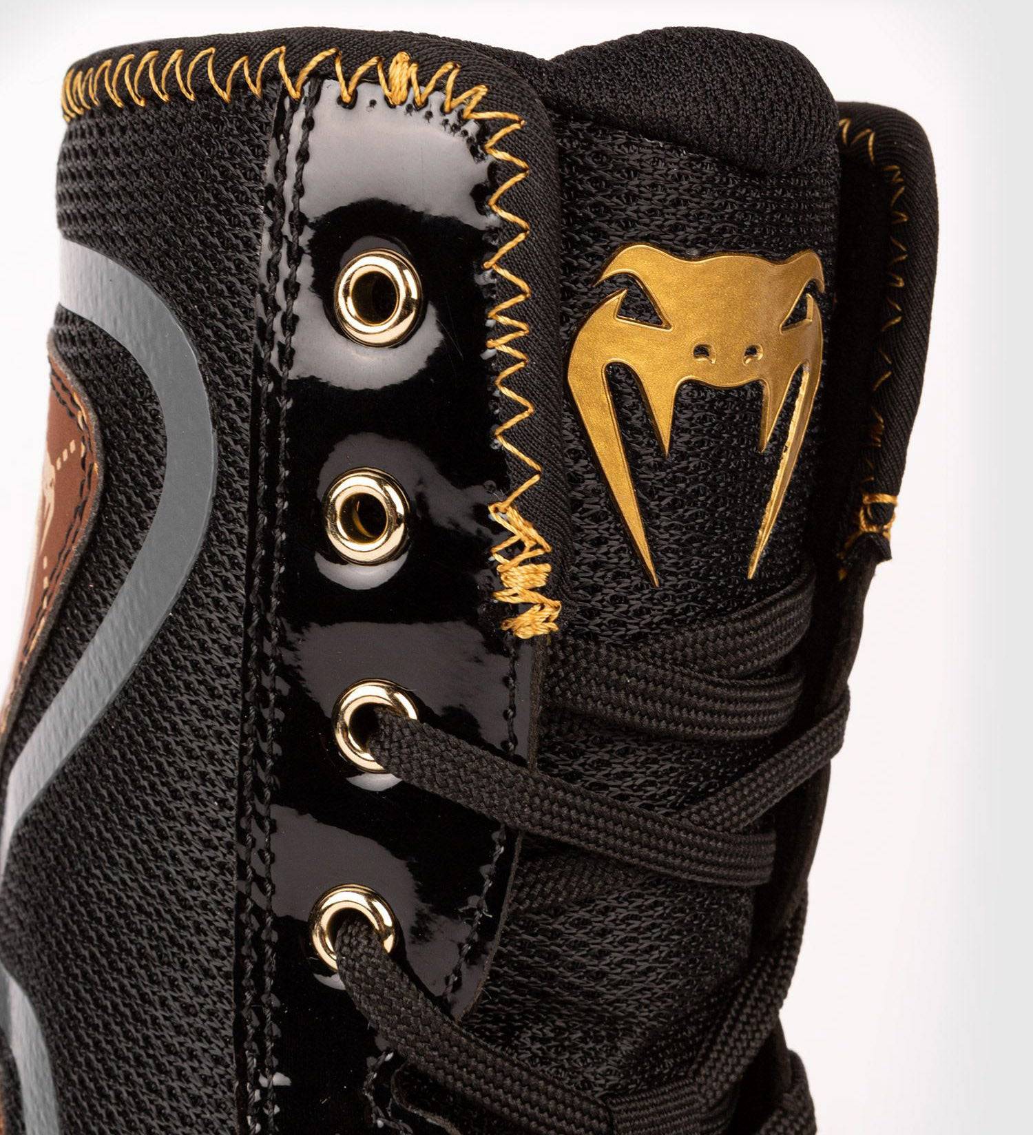 Venum Boxschuhe Elite Evo Monogram - Schwarz/Braun/Gold - The Fight Company Deutschland