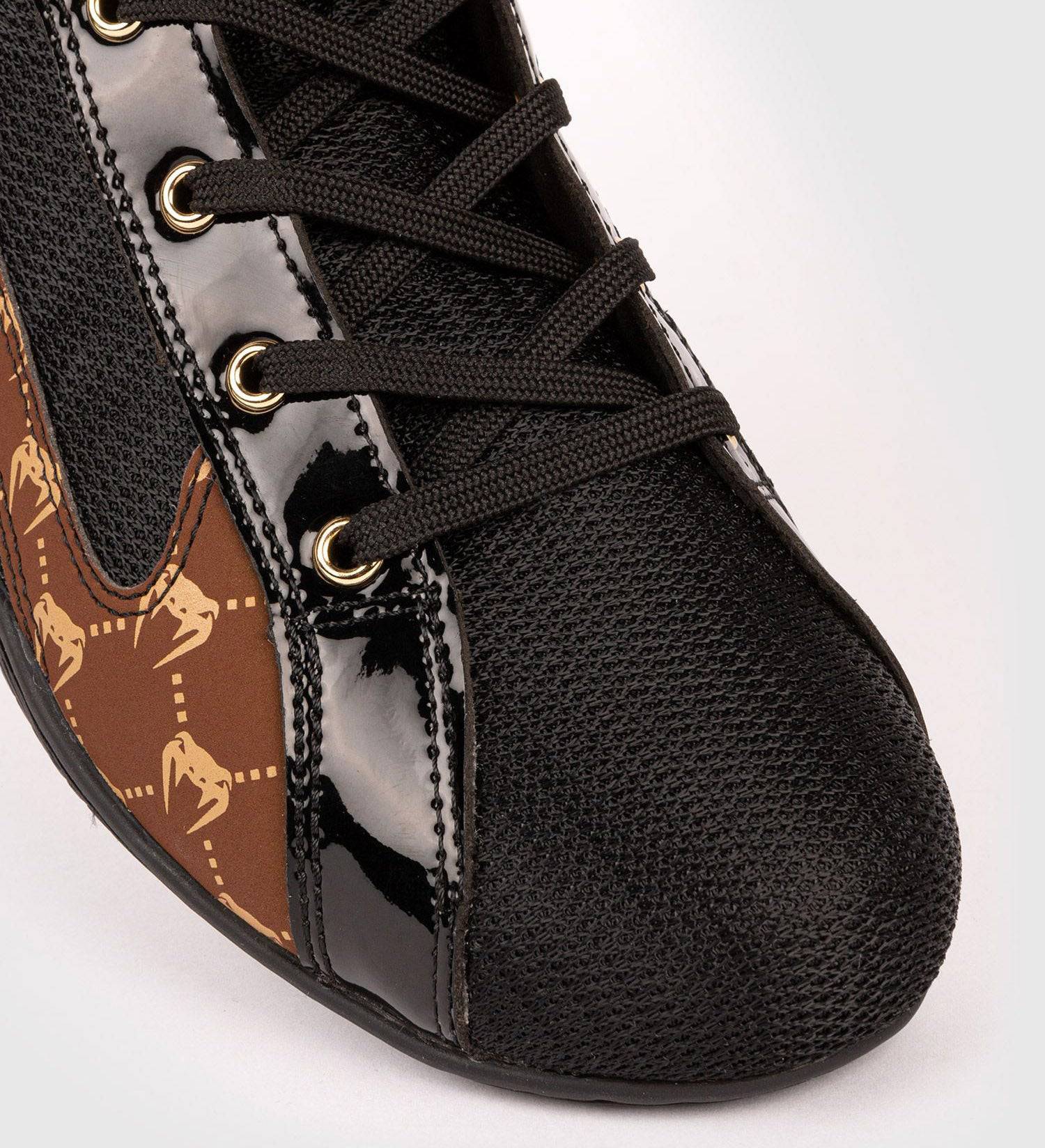 Venum Boxschuhe Elite Evo Monogram - Schwarz/Braun/Gold - The Fight Company Deutschland