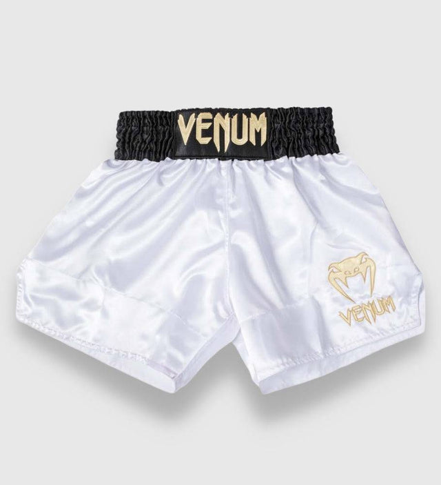Venum Muay Thai Shorts Classic 2.0 - Weiss/Schwarz/Gold - The Fight Company Deutschland