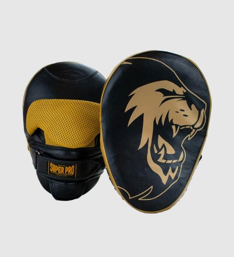 Super Pro Boxpratzen Curved Leder - Schwarz/Gold - The Fight Company
