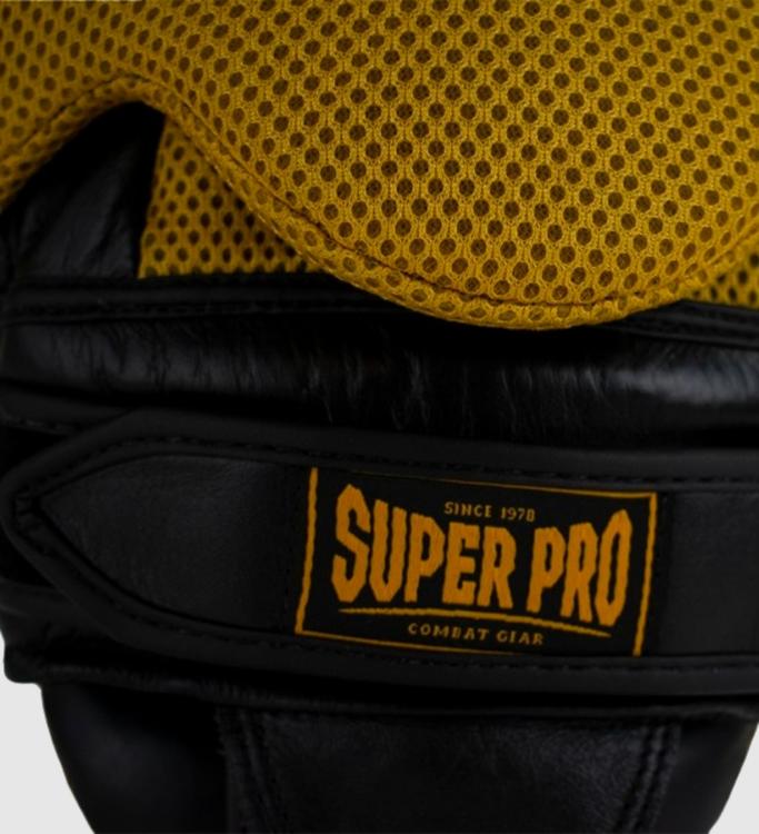 Super Pro Boxpratzen Curved Leder - Schwarz/Gold - The Fight Company