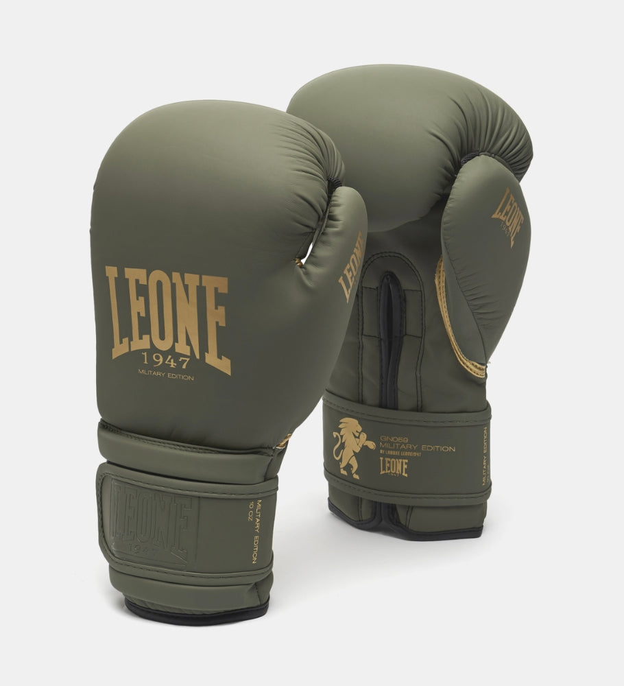 Leone Boxhandschuhe GN059G - Kaki Grün/Gold - The Fight Company Deutschland