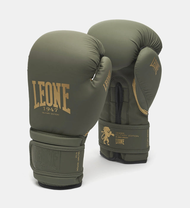 Leone Boxhandschuhe GN059G - Kaki Grün/Gold - The Fight Company Deutschland
