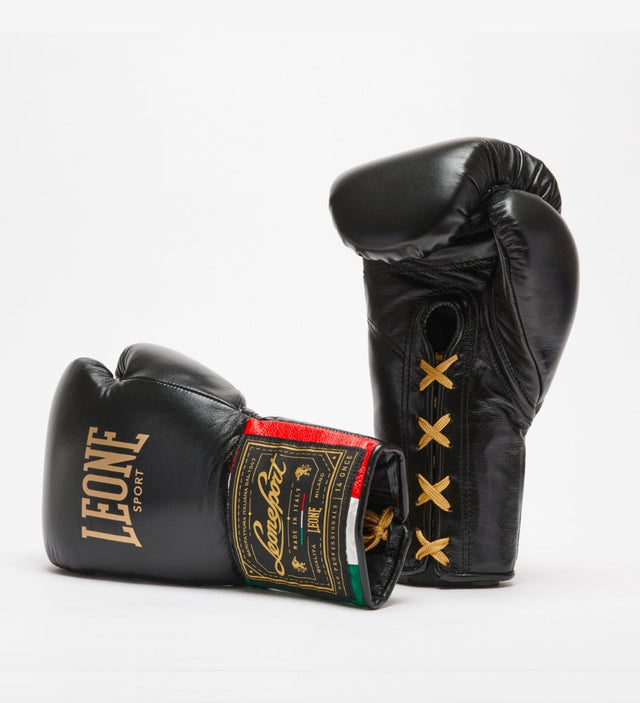 Leone Sport Boxhandschuhe mit Schnürung - Orlando Classic - Schwarz - The Fight Company Deutschland
