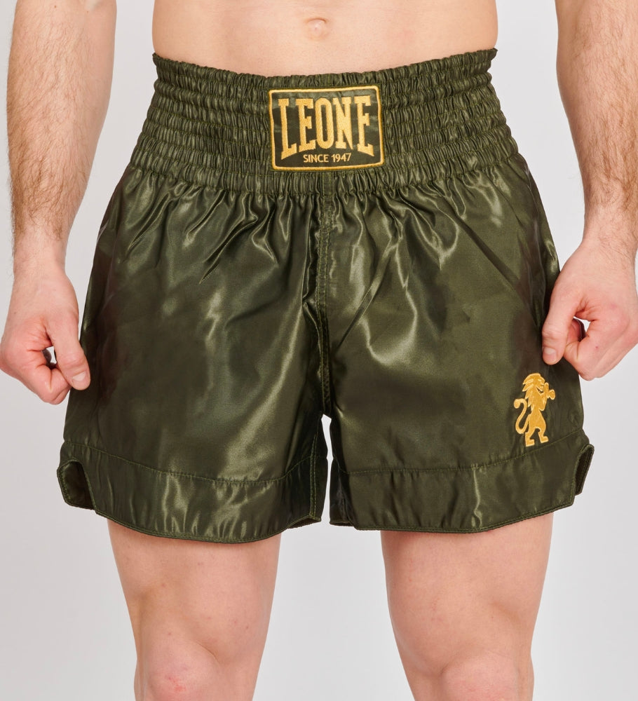 Leone Muay Thai Shorts Basic - Kaki Grün/Gold - The Fight Company Deutschland