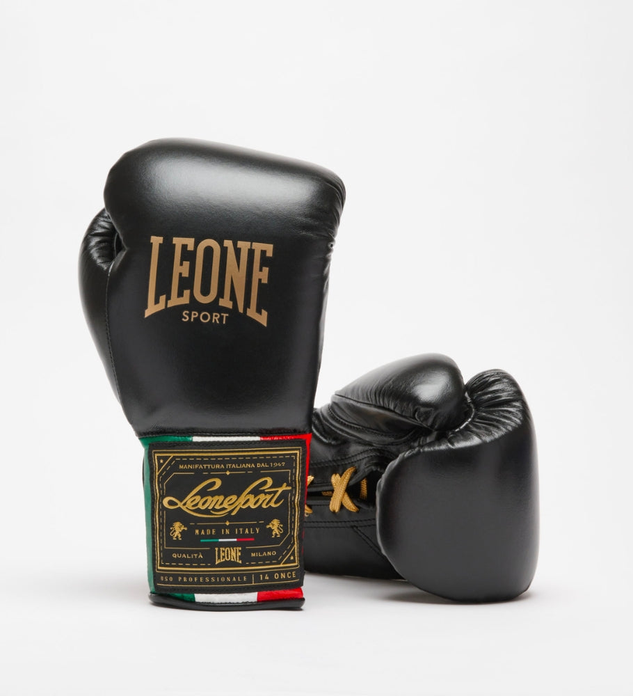 Leone Sport Boxhandschuhe mit Schnürung - Orlando Classic - Schwarz - The Fight Company Deutschland
