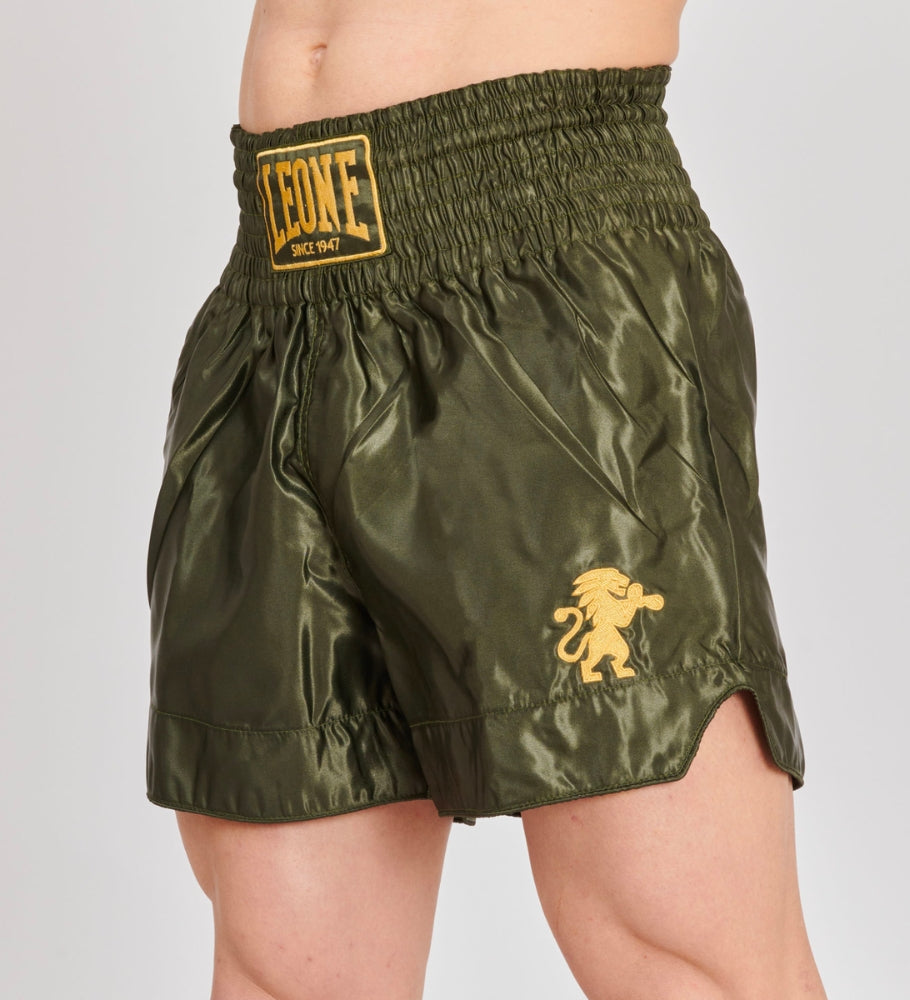 Leone Muay Thai Shorts Basic - Kaki Grün/Gold - The Fight Company Deutschland