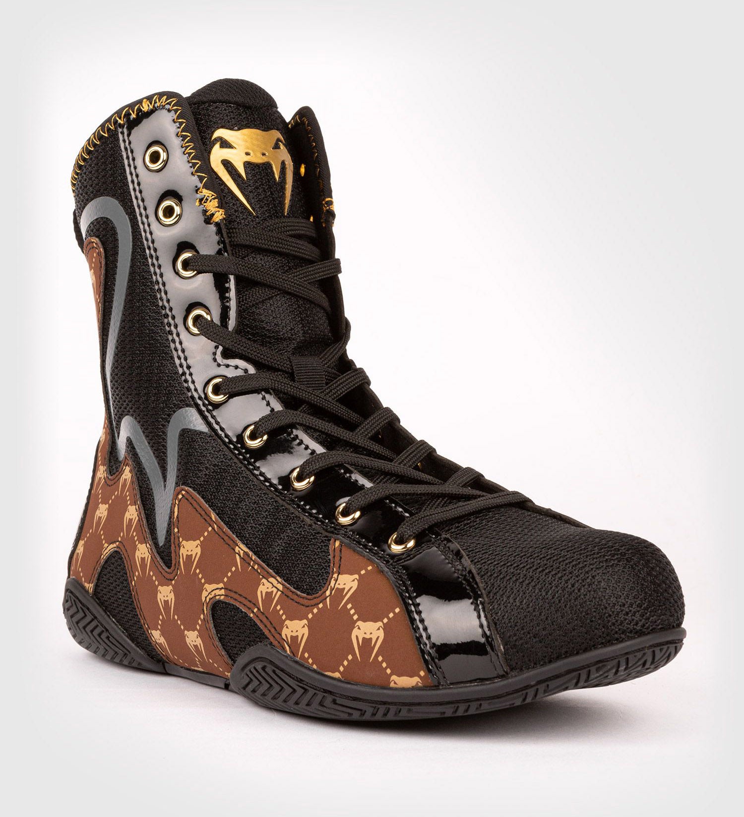 Venum Boxschuhe Elite Evo Monogram - Schwarz/Braun/Gold - The Fight Company